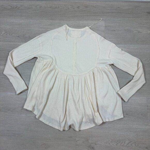 Free People Oh My Babydoll Waffle Knit Top Size Small Cream Oversized - Picture 7 of 10